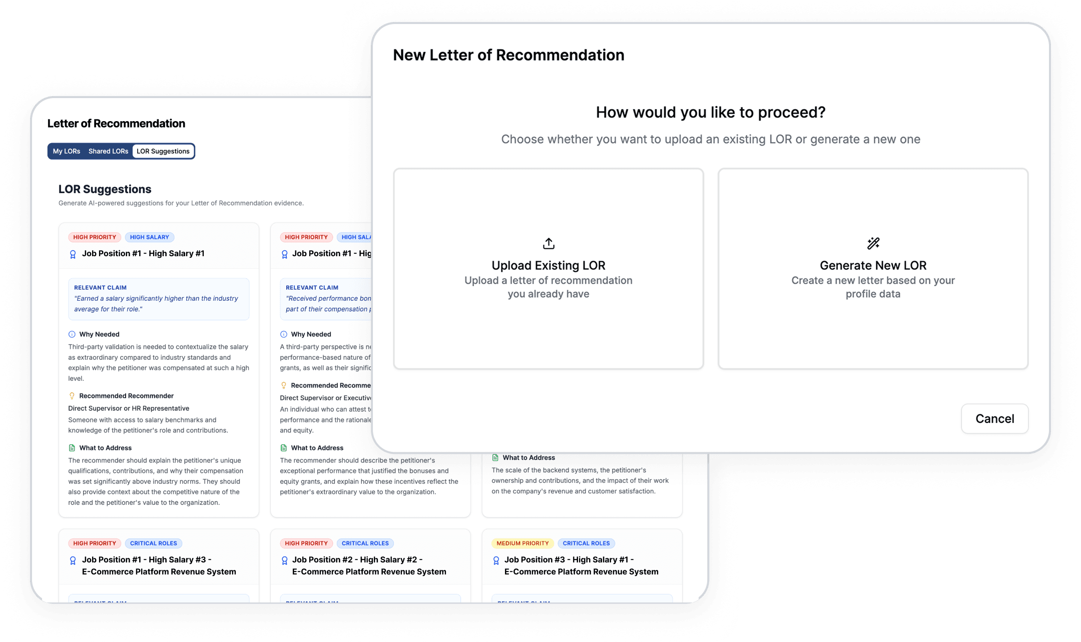 Letter of recommendation generator interface