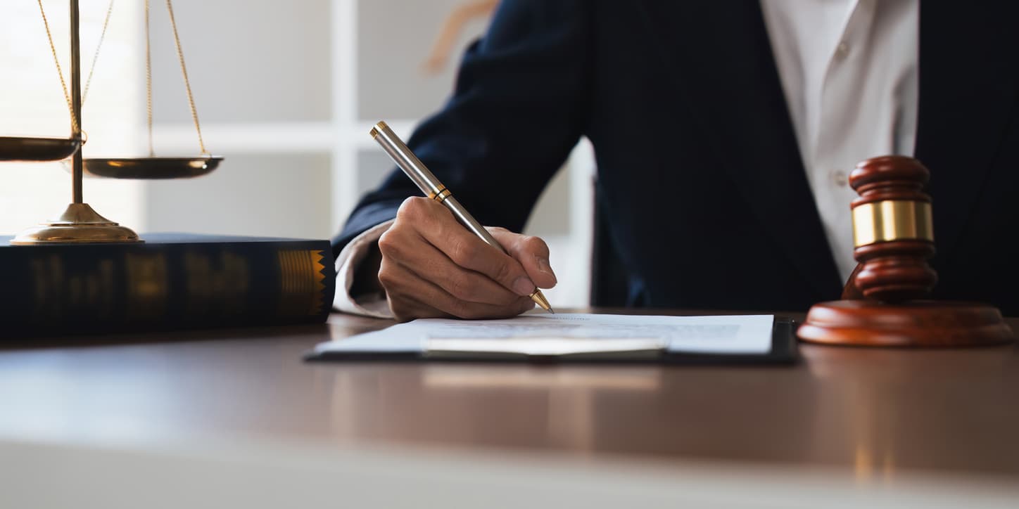 Legal professional reviewing a case file